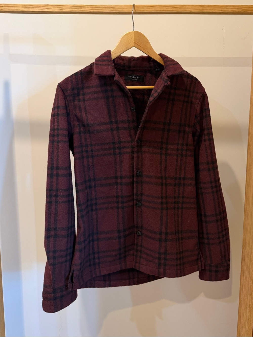 All Saints Burgundy Plaid Wool/Flannel Overshirt